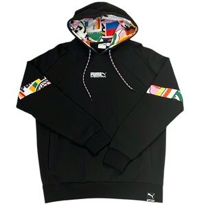 New Puma International Black Graphic Hoodie Sweatshirt Pullover All Cotton Large